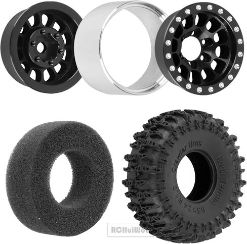 1.0" Beadlock RC Wheels and Tires for 1/18 TRX4M,1/24 Axai1 SCX24 RC Crawler,1.0 Beadlock Tires w/Alloy Aluminium Wheels 1.0 rc Beadlock Rims,4PCS,Black in Kuwait