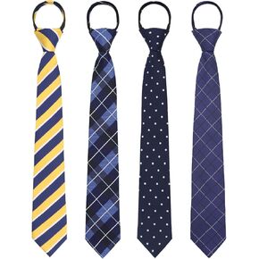 Kids Tie Pre-tied Adjustable Boys Tie, 4 Pcs Boys Zipper Tie 15'' Ties for Boys Wedding Graduation School Uniforms
