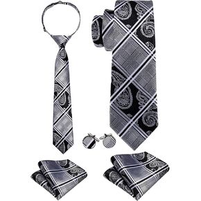 Barry.Wang Pre-Tied for Kids Adjustable Boys Father-son/Brothers Tie Sets Pocket Square Cufflinks Set Teenager Graduation