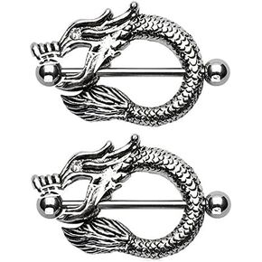 Pierced Owl 14G Stainless Steel Dragon Fire Mouth Nipple Shields, Sold as a Pair