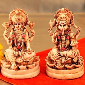 TIED RIBBONS 4.5 Inch Lakshmi Ganesha Statue for Diwali Puja Decorations at Home | Laxmi Ganesh Murti | Handmade Lord Ganesha & Lakshmi Idol | Diwali Decorations for Home