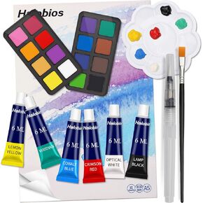 مجموعة طلاء، مجموعة طلاء 22 لونًا للأطفال والكبار والمبتدئين والفنانين، مجموعة رسم صغيرة للسفر مع كعك ألوان مائية وطلاء أكريليك ولوحة ألوان وقلم فرشاة مياه والمزيد in Kuwait