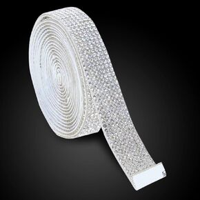 3 Yards Self-Adhesive Rhinestone Ribbon Strips,Crystal Diamond Sticker,Glitter Bling Tape Roll Banding Belt Wrap for Crafts DIY Event Dress Shoes Phone Car Party Decorations (White 7 Rows)
