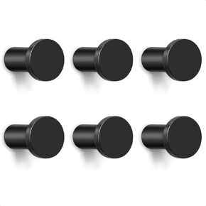 Metal Wall Hooks for Hanging,6 Coat Hooks Wall Mount,Heavy Duty Black Decorative Hooks for Cubicle Entryway,Bathroom Shower Hand Towel Hooks Hangers for Clothes Robe (Round)