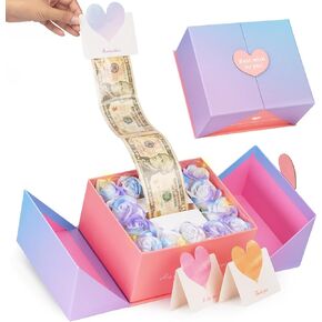 Money Pull Box for Cash Gift - Luxury Money Pull Out Flower Gift Box with Lid Flower and Ribbon, Unique Birthday Gift Box for Wife, Girlfriend, Mother, Friend (Black)