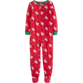 Carter's Girls' 1-Piece Zippered Gripper Footie Fleece Pajamas (Red/Christmas Unicorn, 12)