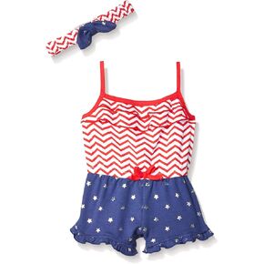 girls Stars and Stripes Americana Romper With Headband