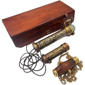Kaleidoscopes Kit Premium Set of Three Diffrent Kaleidoscope with Leather Box | Premium Marble Kaleidoscope, Wooden pendent Kaleidoscope and Lether Brass Pendent