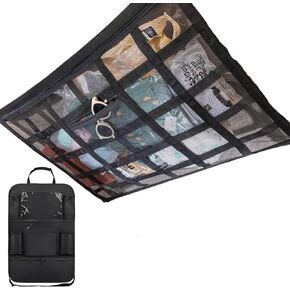Car Ceiling Cargo Net with Car Backseat Organizer, Truck Ceiling Cargo Net Pocket, Heavy Duty Load Capacity Roof Net Inside Car, Easy-to-Install Van Ceiling Storage for Keeping Essentials