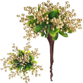 Felice Arts 6 Pack Christmas Picks Artificial Red Berry Stems Fake Holly Berries for Xmas Tree Ornaments DIY Wreath Vase Fireplace Decor