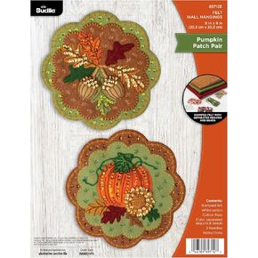 Bucilla, Pumpkin Patch Pair, Felt Applique 2 Piece Wall Hanging Kit, Perfect for Holiday DIY Arts and Crafts Projects, 89712E