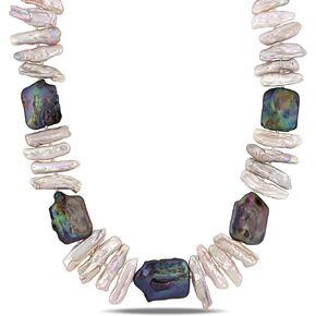 Cultured Freshwater Coin and Baroque Multicolor Pearl Strand Necklace with Sterling Silver Toggle Clasp (17.5-18mm), 18in