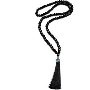 KIKILA 108 Mala Beads Necklace Semi-Precious Gem Stones Meditation Necklace JapaMala Beaded Tassel Necklace for Women