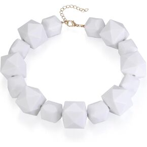 BriLove Halloween Costumes Necklace for Women, Costume Geometric White Beads Strand Choker Necklaces Jewelry for Cosplay Party Prom Accessory
