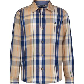 Nautica Boys' Long Sleeve Woven Button-Down Shirt, Comfortable, Classic Fit