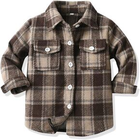 Sobrisah Toddler Big Boys Plaid Button-Down Jackets Kids Flannel Checked Tartan Tops Fall Winter Outcoats