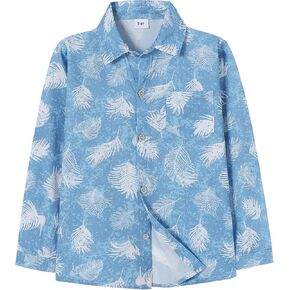 YALLET Boys Button Down Dress Shirt Long Sleeve Paisley Printed Shirts Hawaiian Casual Patterned Top for Kids 6-10T