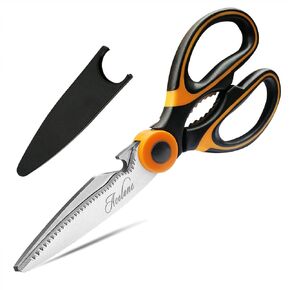 Acelone Kitchen Shears,Premium Heavy Duty Shears Ultra Sharp Stainless Steel Multi-function Kitchen Scissors for Chicken/Poultry/Fish/Meat/Vegetables/Herbs/BBQ… (Orange black)