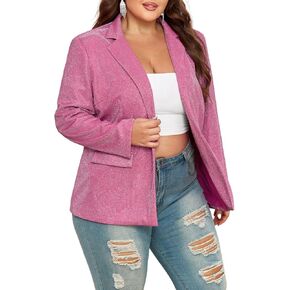 Theenkoln Womens Plus Size Blazer Jacket Collared V Neck Glitter Sparkly Long Sleeve Party Cardigan with Pocket 2024