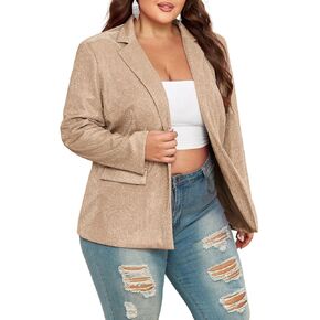 Theenkoln Womens Plus Size Blazer Jacket Collared V Neck Glitter Sparkly Long Sleeve Party Cardigan with Pocket 2024