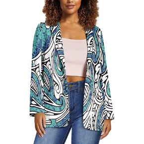 Polynesian Tapa Puletasi Samoan Puletasi Blazer for Woman Plus Size Long Sleeve Blazer Jackets with Pockets