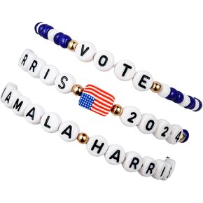 COLORFUL BLING 3Pcs/Set Handmade 2024 Kamala Harris Bracelets Merch Kamala Harris Merchandise Seed Beads Bracelet President Vote Campaign for Harris Supporter