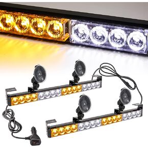 LE-JX Red/Blue 2 in 1 Emergency Strobe Light Bar 21 Flash Patterns Traffic Advisor Warning Hazard Windshield Safety Lights Bar with Cigar Lighter for Police Vehicles, Truck (2×16.8 inch, 32 Led)
