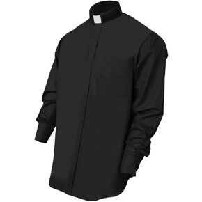 CLERKMANS Men’s Clergy Priest Shirt Long Sleeves, Free Tab Collar Insert for Pastor Preacher Minister Costume Button Shirt