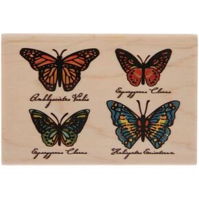 Butterflies Wood and Rubber Stamp - 2.31 x 3.5 Inches