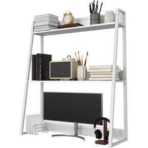 Desktop Bookshelf for Computer Desk, Multipurpose Bookcase Organizer Hutch, Office Shelves Storage Display Rack for Dorm Office Home Furniture (White, 2.46×1.05×2.95FT)