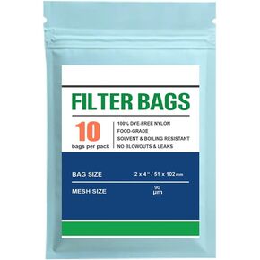 Premium Nylon 10 Pcs Filter Bags, 2" X 4", Double-Stitching, Rosin Press Bags (120 Micron)
