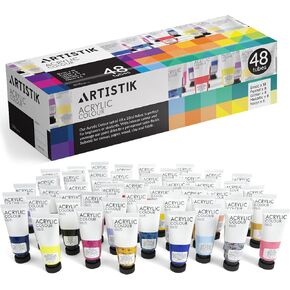 Acrylic Paint Set - 48 Piece Set (48 x 22ml) Tubes in Rich Vibrant Colors - Pigments Formulated for Opaque, Vibrance Perfect for Beginners, Students, Professionals, Artists Painting Different Mediums