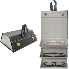 Travel Glasses Case Sunglasses PU Leather Storage Box, Foldable Multiple Eyewear Organizer for Women Men