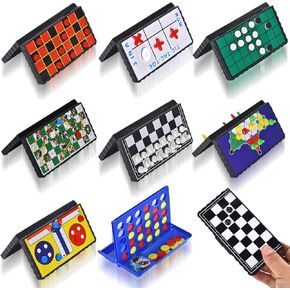 8-in-1 Mini Magnetic Chess Game Set with Portable Folding Magnet Board Pocket Games, Family Trips Camping Activities Party Games for Kids and Adults