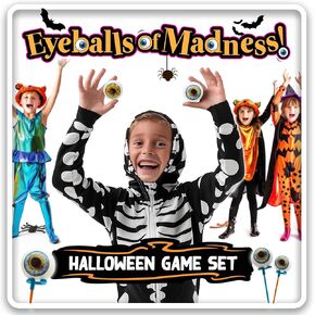 Halloween Games for Kids: Eyeballs of Madness – with Halloween Eyeballs, 4 Game Options & More! | Spooky Scavenger Hunt | Creepy Peepers Relay | Trick or Treat Toss | Halloween Party Decorations