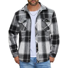 COOFANDY Mens Soft Flannel Jacket Casual Button Down Plaid Shirt Jackets Sherpa Lined Shacket With Pockets