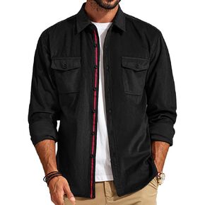 PJ PAUL JONES Mens Shirt Jacket Lighweight Corduroy Overshirts Long Sleeve Button Down Shacket with Flap Pockets