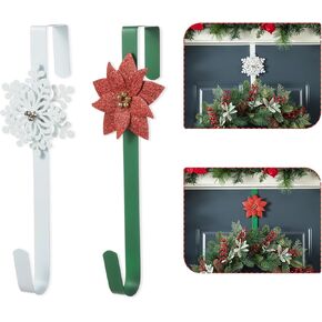 Glitzhome 3 Pcs Xmas Wreath Hangers for Front Door, Over The Door Metal Wreath Hanger Hooks with Santa, Elf, & Snowman, for Christmas Party Festival Decorations in Kuwait