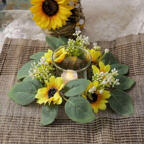 2Pcs Candle Rings Wreaths 3 inch Center, Artificial Butterfly White Berry Multicoloured Flower with Faux Eucalyptus Leaves Wreaths Rings Pillar Candle Holder for Wedding Door Tabletop Decor