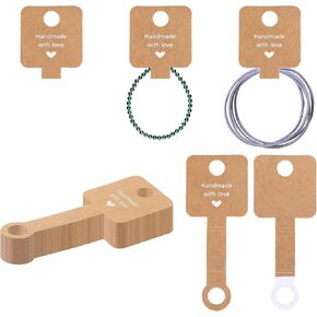 Self Adhesive Bracelet Display Cards, 100 Pcs Kraft Jewelry Packaging Cards 4x1.5" Handmade with Love Necklace Display Hanging Display Cards for Keychain Earring Hairband Scrunchies Selling