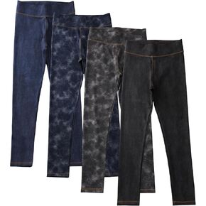 4 Pack Girls Leggings Girls Imitation Denim Print Leggings Girl's Stretchy Pants Kids High Waist Slim Pants