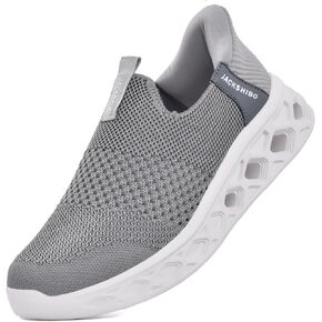 JACKSHIBO Mens Slip in Hands Free Shoes|Arch Support Slip On Walking Sneakers|Orthopedic Plantar Fasciitis Shoes with Metatarsal Pads|Memory Foam Cushioned Thick Sole