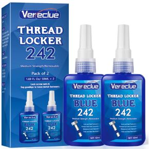 50ml × 2 Thread Lock Blue 242, Medium Strength Lock Tight Threadlocker, Thread Locker for Nuts, Bolts, Metal Fasteners to Against Losening and Seal
