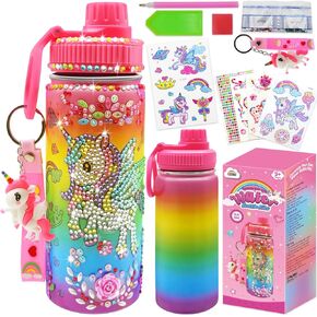 ZMLM Decorate Your Own Water Bottle Kits for Girls Age - Girl Birthdays Gifts 4-6-8-10 Year Old, Stainless Steel Unicorn Diamond Painting Crafts, Fun Arts Crafts Activity Kids Toys Christmas