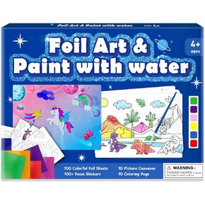 Foil Art & Paint with Water, 2 in 1 Art and Craft Activity for Kids,Fun Crafts Kits & Supplies,Creative Travel Toys,Gifts for Boys & Girls Ages 4, 5, 6, 7, 8, 9 Years Old