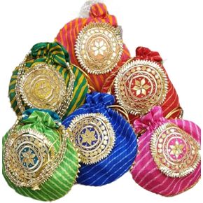 India Gift Hub Indian Handmade Women's Embroidered Potli Purse Bag Pouch Drawstring Bag | Pack of 5