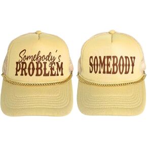 YJ PREMIUMS 2PC Somebody's Problem Hat & Somebody Trucker Cap with Chain | Funny Fun Cute Matching Couple Hats Adjustable Novelty Retro Trendy Gag Gifts For Adult Women Men Unisex for Shirt Tank
