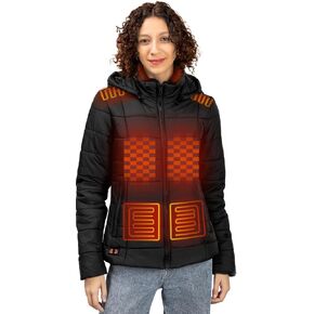 Heated Jacket for Women with Battery Pack 7.4V/16000mAh, Winter Heating Coat with Detachable Hood (Size S-3XL)