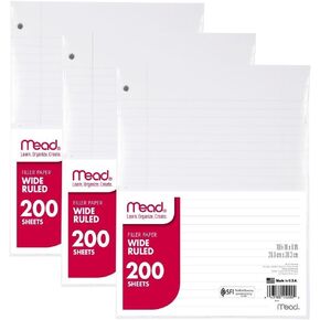 Filler Paper by Mead, Wide Ruled, 200 Sheets (15200), 3 Pack (MEA15200), White