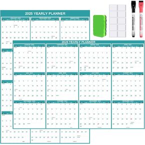 32" x 48" 2025 Large Wall Calendar Erasable, Wet & Dry Erase Laminated 12 Month Annual Yearly Wall Planner, Reversible Horizontal/Vertical Calendar, Green